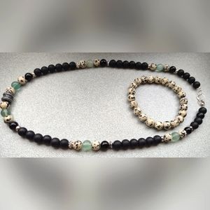 Onyx, Dalmatian & Flourite necklace and bracelet set